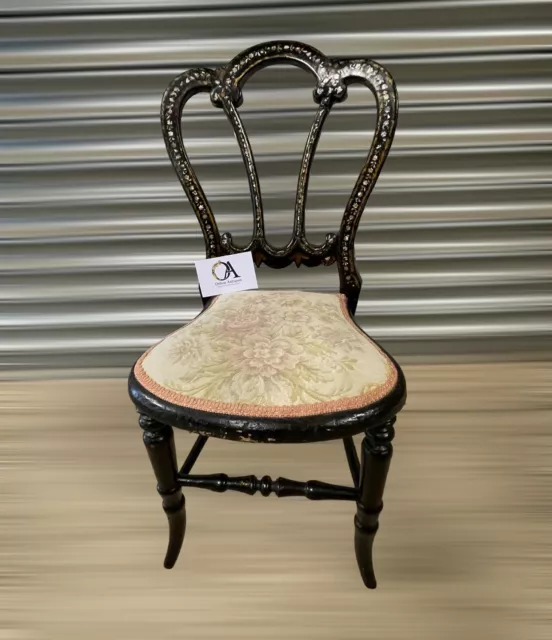 Antique 19th Century Ebonised Gilt Mother Of Pearl Child’s Chair