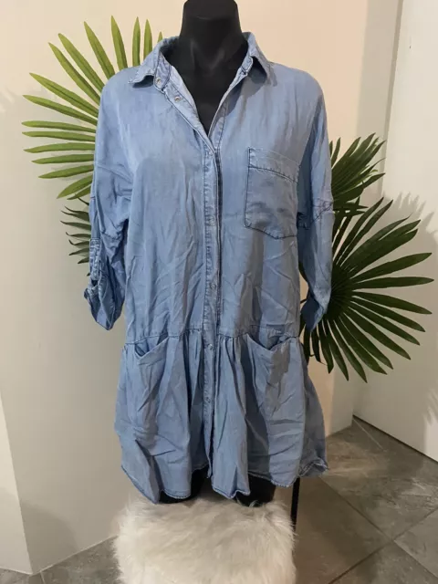 Zara Basic Denim Womans Shirt Dress Size Medium