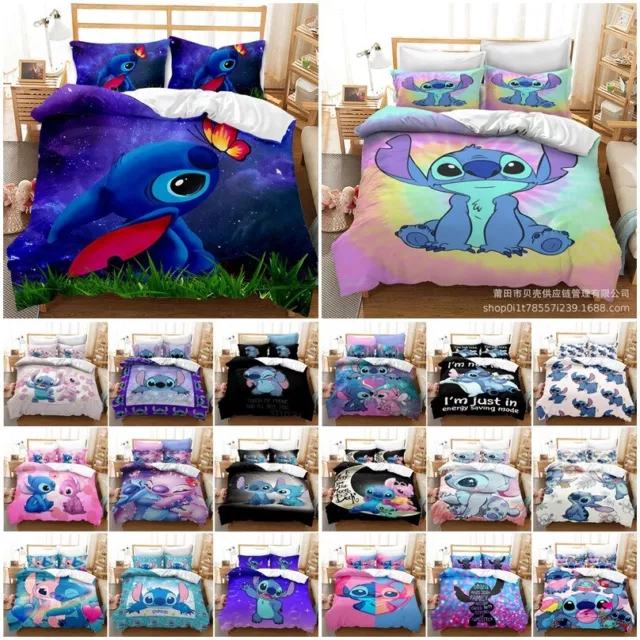 Lilo Stitch Bedding Disney Cartoon Single Double Quilt Duvet Cover Set Kids Gift