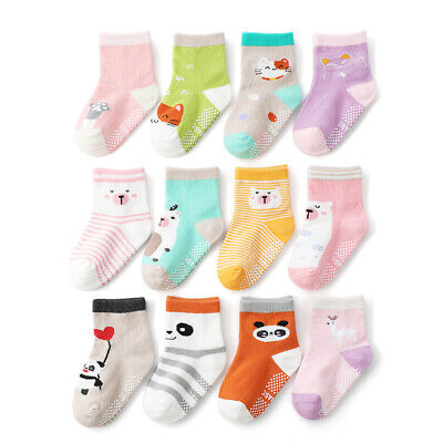 12 Pairs Toddler Girl Non Skid Socks Cute Cotton  Baby Girls Anti-skid Socks