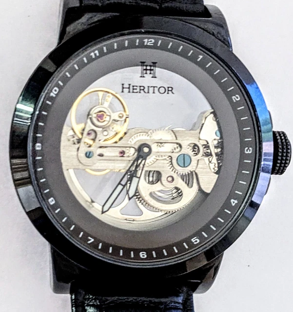 Montre Automatique Squelette Heritor 4606 – Boîtier Or Rose, Bracelet Cuir Noir – Style Rétro-mécanique