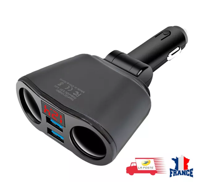 Chargeur de Voiture Double USB 3,1A, 2 ports, écran LCD, 12-24V, Allume-cigare