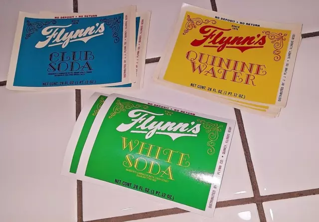 Lot of 75 Vintage FLYNN'S SODA UNUSED PAPER LABELS Quincy IL CLUB WHITE QUININE