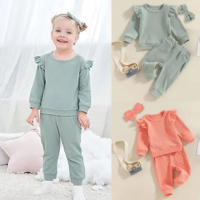 Newborn Kids Baby Girls Tracksuit Set Long Sleeve Tops Pants Outfit Clothes Suit