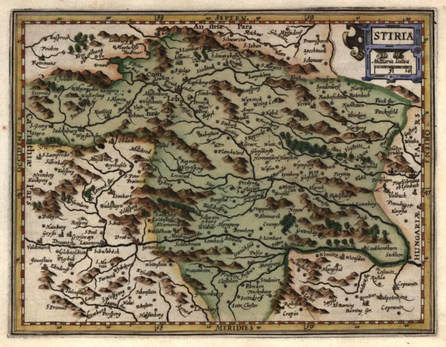 Steiermark Original kolorierter Kupferstich Landkarte Mercator Hondius 1610