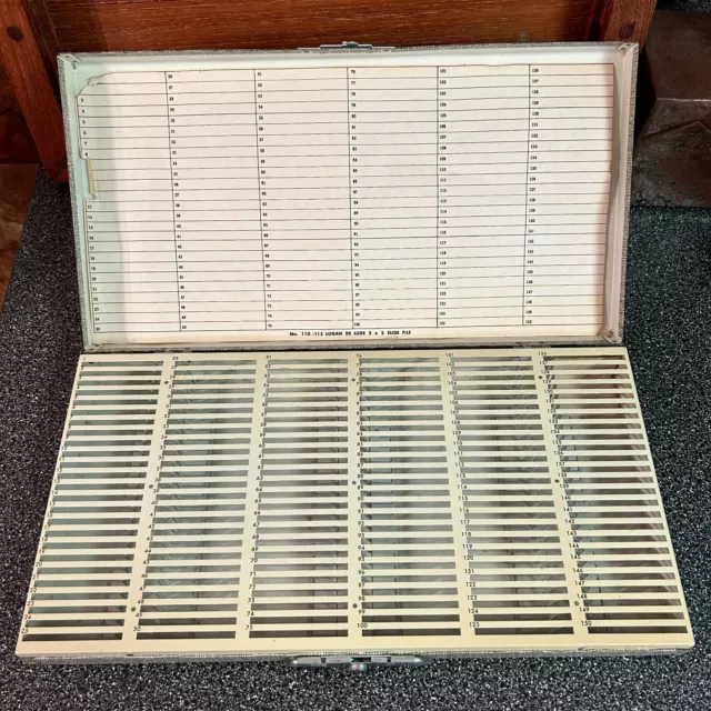 Vintage LOGAN Deluxe 35 mm Slide Tray File Metal Box Holds 150 w Title Page