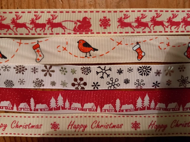 10 metres 16mm CHRISTMAS RIBBON BUNDLES 5 x 2M GIFT WRAPPING CRAFTS lot 303