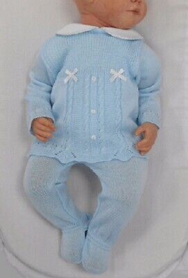 Baby Boy Spanish Knitted 2 Piece Set -  Blue/white with Peter Pan Collar- Sardon
