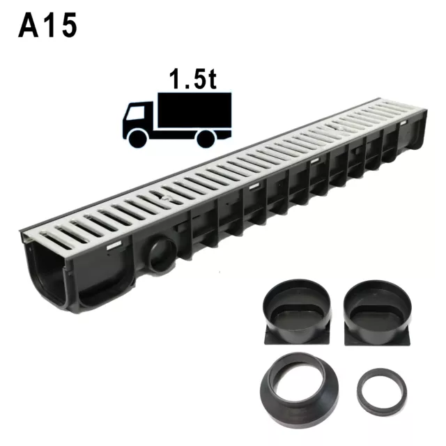 Entwässerungsrinne Regenrinne Set Hofrinne A15 Stahl 1,5t Bodenrinne Terrasse 1m