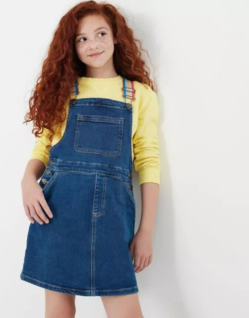 Joules Girls Kimberly Denim Dungaree Pinafore Dress Stretch Jumpsuit Age 1 - 10