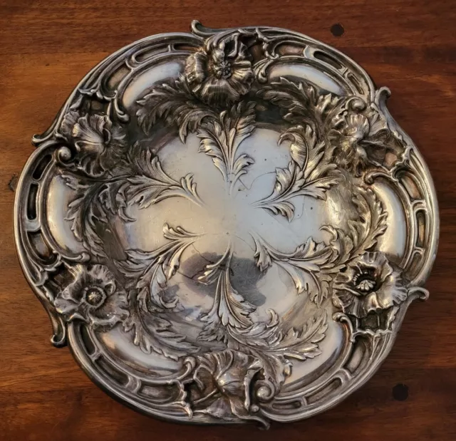 Reed Barton Sterling Silver Art Nouveau Large Bowl Dish 9" Les Six Fleurs X277