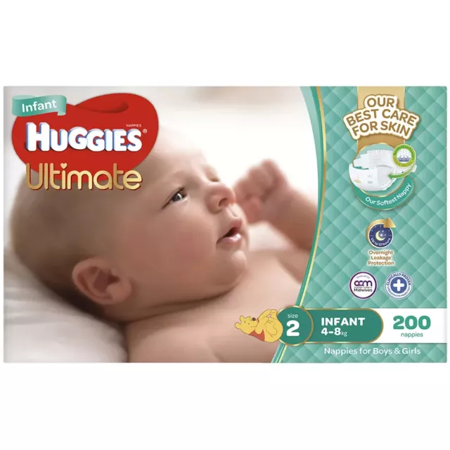 Huggies Unisex Ultimate Nappies Size 2 Infant (4-8 kg) 200 Nappies 3