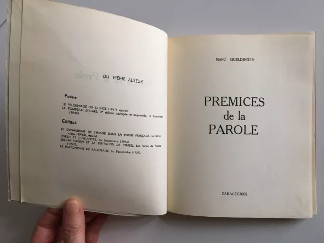 Marc Eigeldinger Primeros Frutos de La Letras 9e Coll. Letras Elija Poeta 1953 3