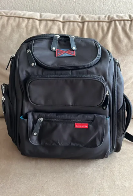 BAG NATION Diaper Backpack with Stroller Straps Black w/Turquoise Color Inside