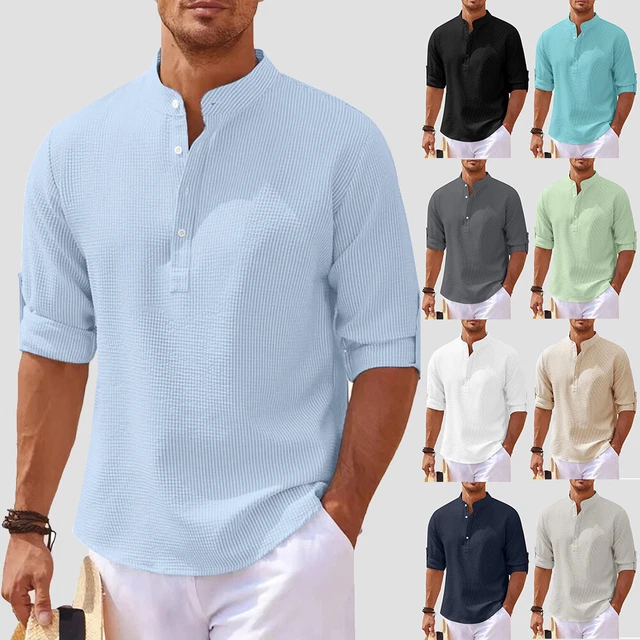 Men Solid Pullover Half Sleeve Turn Down Collar T-shirts Pockets Work Blouse Top