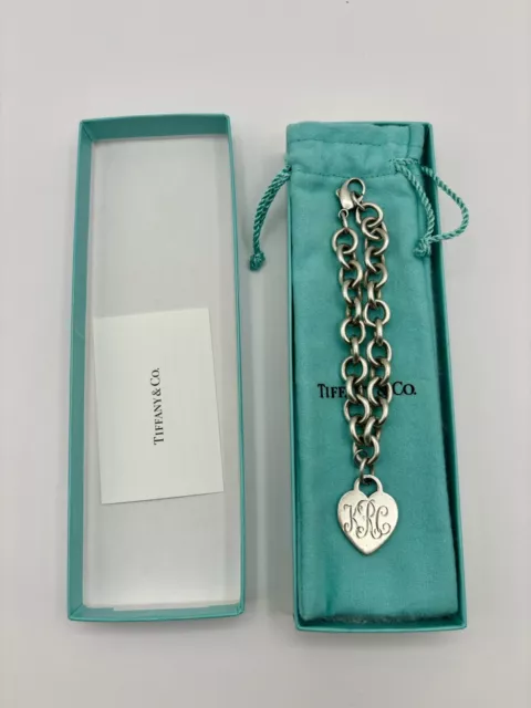 Tiffany & Co. Sterling Silver Heart Tag Chain Bracelet 8” - MONOGRAMMED