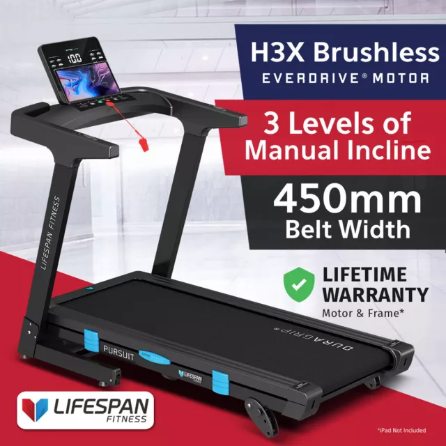 Lifespan Fitness Pursuit3 Treadmill W450mm 3Lv Incline EverDrive Brushless 14kph