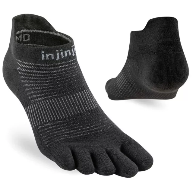 Injinji Run Lightweight No-Show Five Finger Running Toe Socks Black