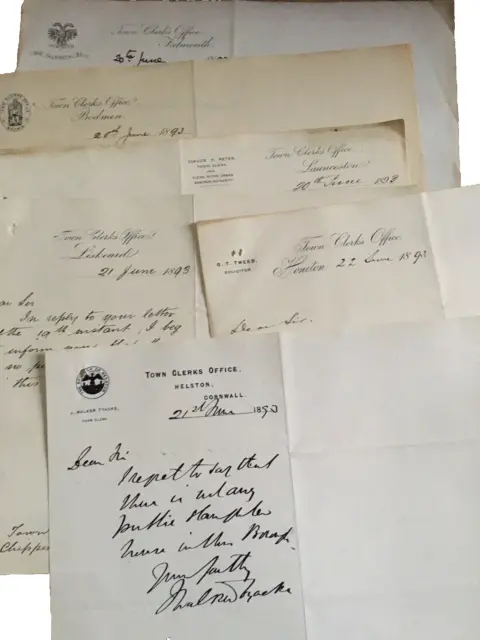 Cornish Ephemera, 19th century.  6 handwritten letters.