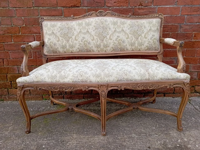 Elegant Vintage Wooden Frame Sofa With Floral Pattern Upholstery