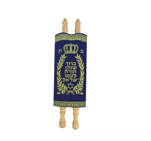 Jewish Bible Torah Scroll 14 Inches Sefer Torah Hebrew Bible Book, Wood Handles