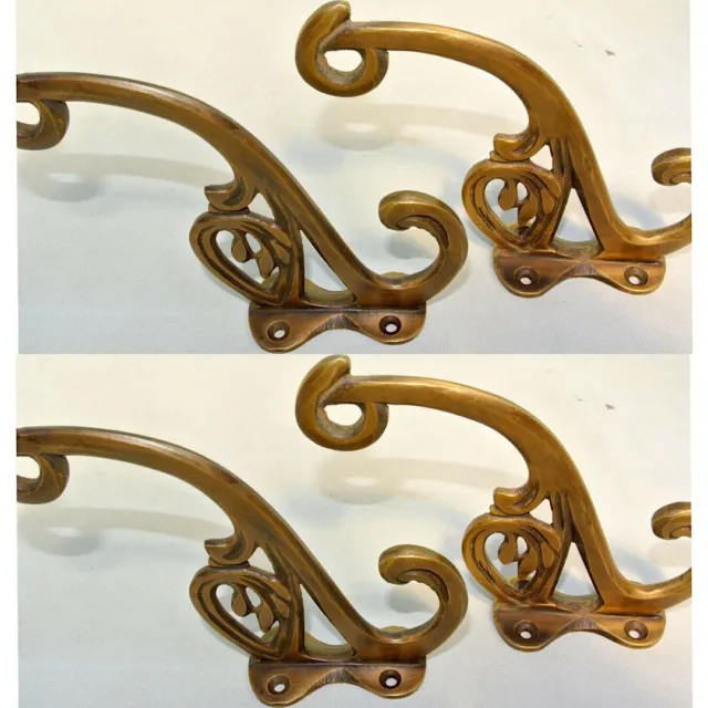 4 old aged COAT HOOKS FLOWER door solid 100% brass furniture age old style 4" B 2
