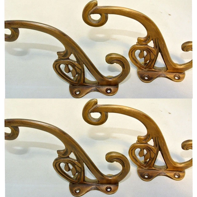 4 old aged COAT HOOKS FLOWER door solid 100% brass furniture age old style 4" B 2