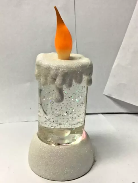 Christmas water glitter candle battery operated color changing video 8” x 4 3/4”