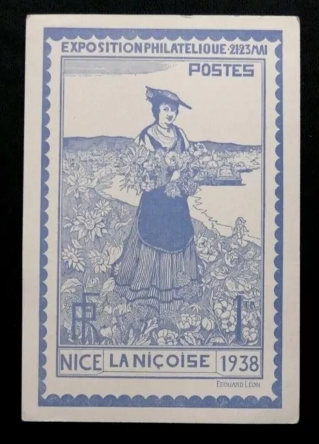 Carte Postale Exposition Philatelique Nice 21 Au 23 Mai 1938 - Cachet Special