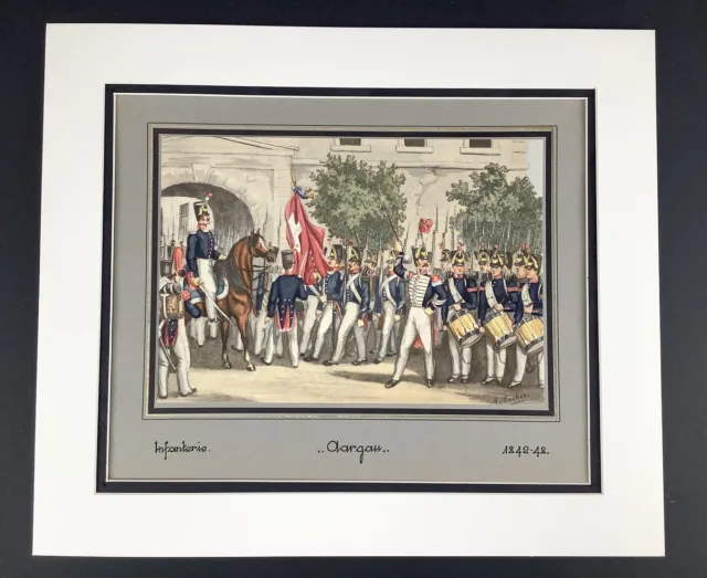 Antique Military Print Swiss Army Parade Aargau Infantry Soldiers War 1827