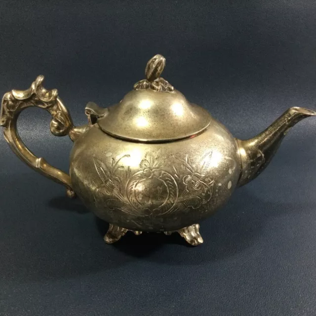 Victorian Vintage Ornate Silver Plated  Bronze Footed Teapot