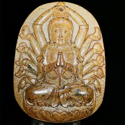 Chinese old jade Jadeite hand-carved pendant necklace statue Bodhisattva
