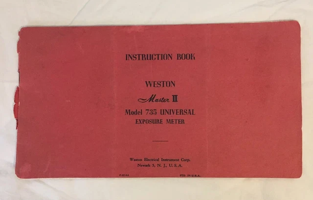 Weston Master II Model 735 Universal Exposure Meter Instruction Book