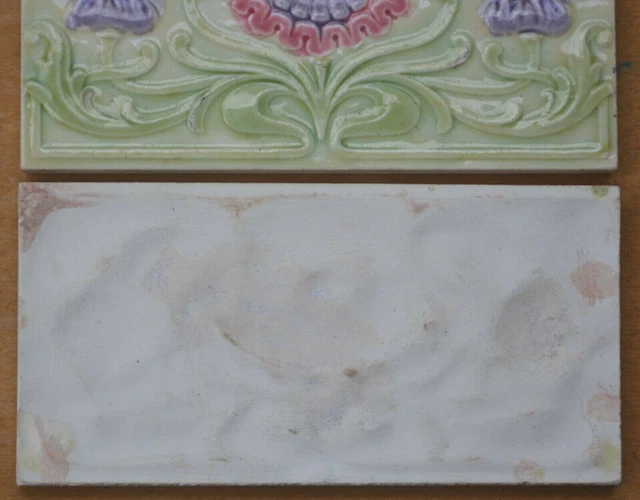 European - 2 Antique Art Nouveau Majolica Border Tiles C1900 3