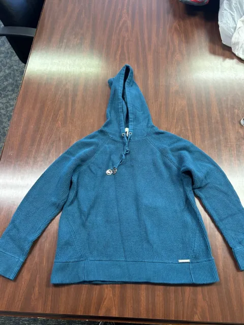 Michael Kors Large Teal Waffle Knit Hoodie With Logo Hardware