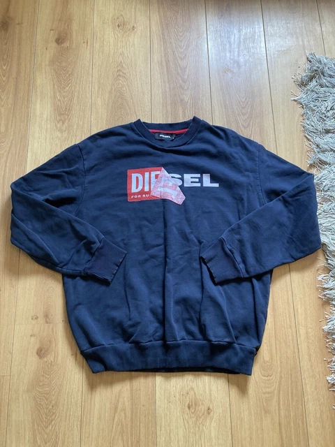 Felpa da uomo blu Diesel taglia grande con grafica logo