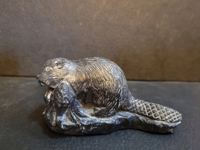 THE WOLF SCULPTURES Inuit Carved Soapstone Beaver - Hand Made in Canada