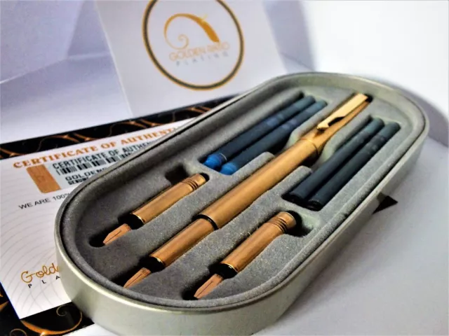 Genuine 24ct Gold Plated Parker Vector Calligraphy Set CT Fountain Pen-Fine Nib 3