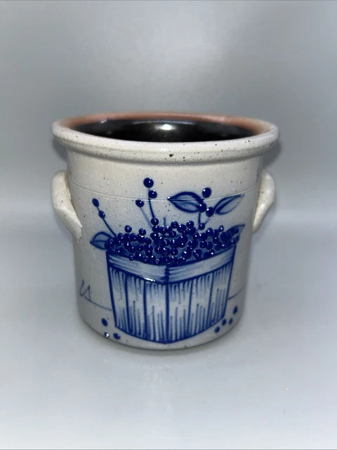 SALMON FALLS STONEWARE Blueberry Basket Crock / Bean Pot w/ Lid