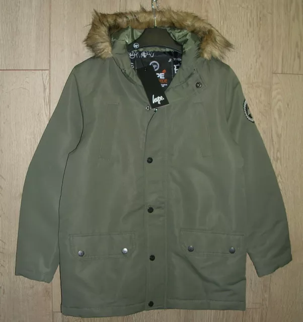 Hype New Boys Khaki Fur Trim Hooded Parka Jacket Winter Coat Age 11-12 152cm