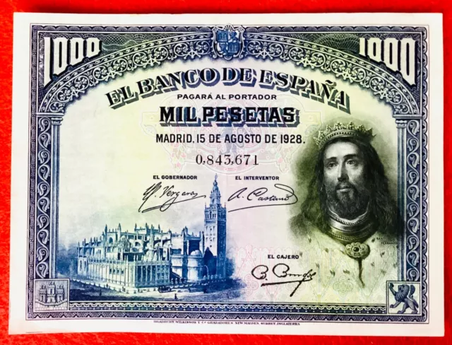 Billete 1000 Pesetas Madrid - 15 Agosto 1928 - Sin Serie *** Calidad Superior***