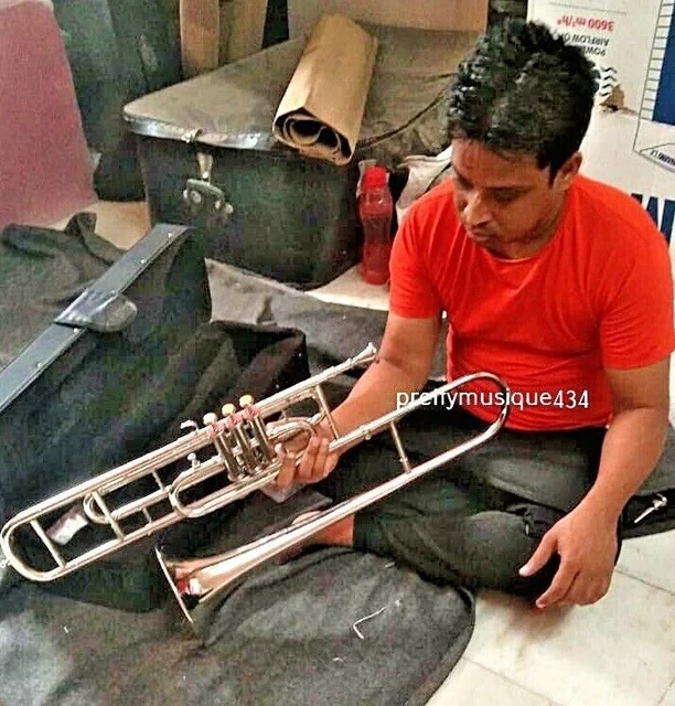 VALVE Trombone Made of Pure Brass in Chrome Polish +Mouthpc+Folder