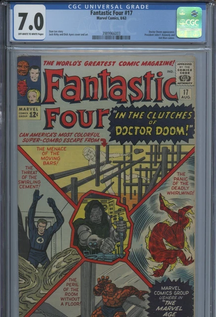 1963 Marvel Fantastic Four #17 Doctor Doom President J.f.k. Cameo Cgc 7.0 Ow-W