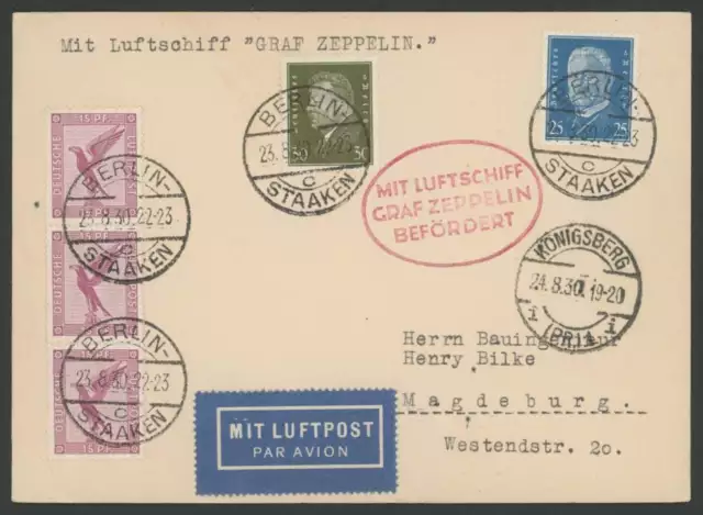 Deutsches Reich Zeppelin Postkarte Ostpreußenfahrt 1930 Berlin-Königsberg