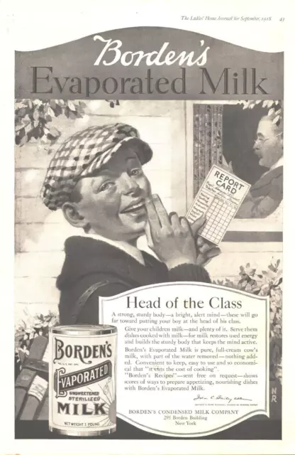 1918 Bordens Evaporated Milk Antique Print Ad WW1 Era Head Of The Class