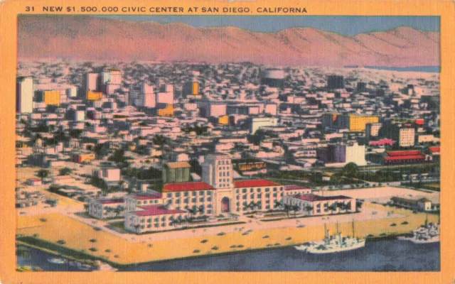 San Diego CA California, New Civic Center Aerial View, Vintage Postcard