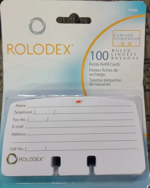 Rolodex Ruled Petite Refill Cards 2.25" X 4"  White 100 Cards #67553 Address