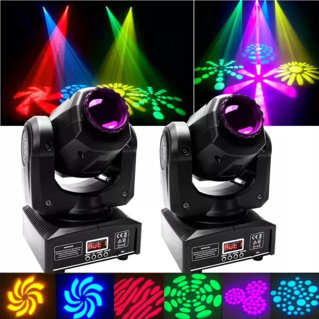 2stk 120W 8 Gobo RGBW LED Moving Head DMX Bühnenlicht Spot Strahl DJ Show Disco