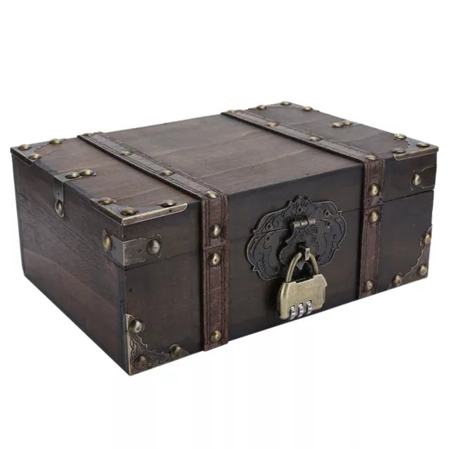 Vintage Wooden Storage Box Decorative Treasure Jewelry Chest Box With Lock Decor