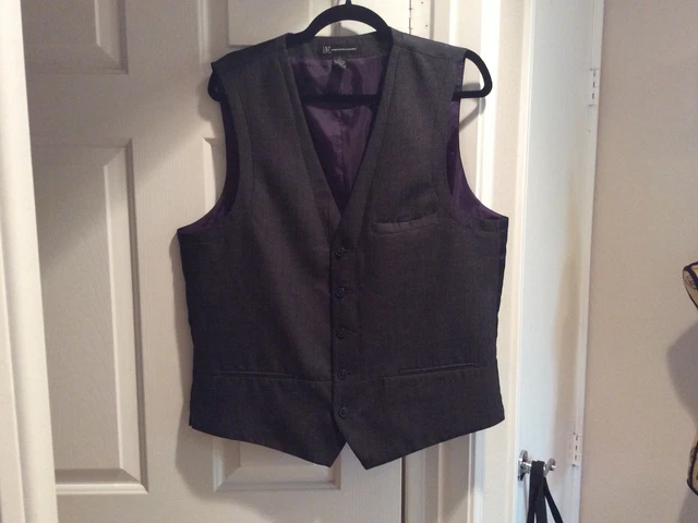 INC Brand Smokey Gray Vest 5 Buttons Men’s Large Tie Back Front Pockets Lined